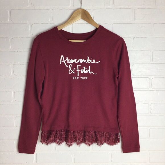 Abercrombie & Fitch Sweatshirt crew neck long sleeves lace embellishments small - Picture 10 of 10